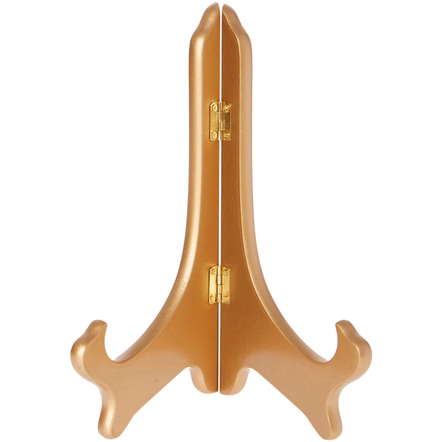 Bard's Hinged Gold-toned MDF Wood Plate Stand, 9" H x 7.25" W x 5" D (For 9" - 10.5" Plates)