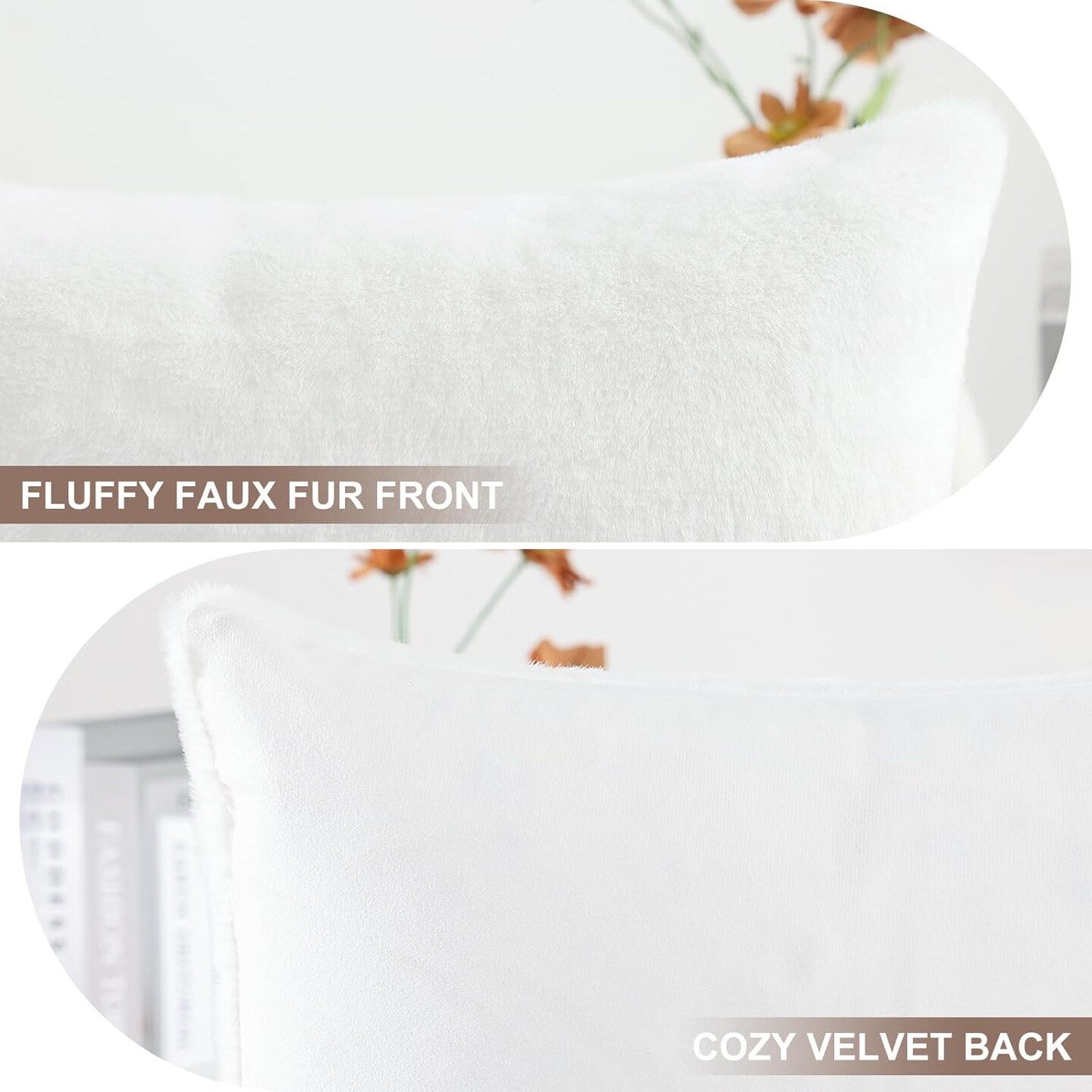 Faux Fur Plush Throw Pillow Covers 18x18 Set of 2, Luxury Soft Fluffy Cozy Decorative Pillow Covers for Sofa, Couch, Living Room, White