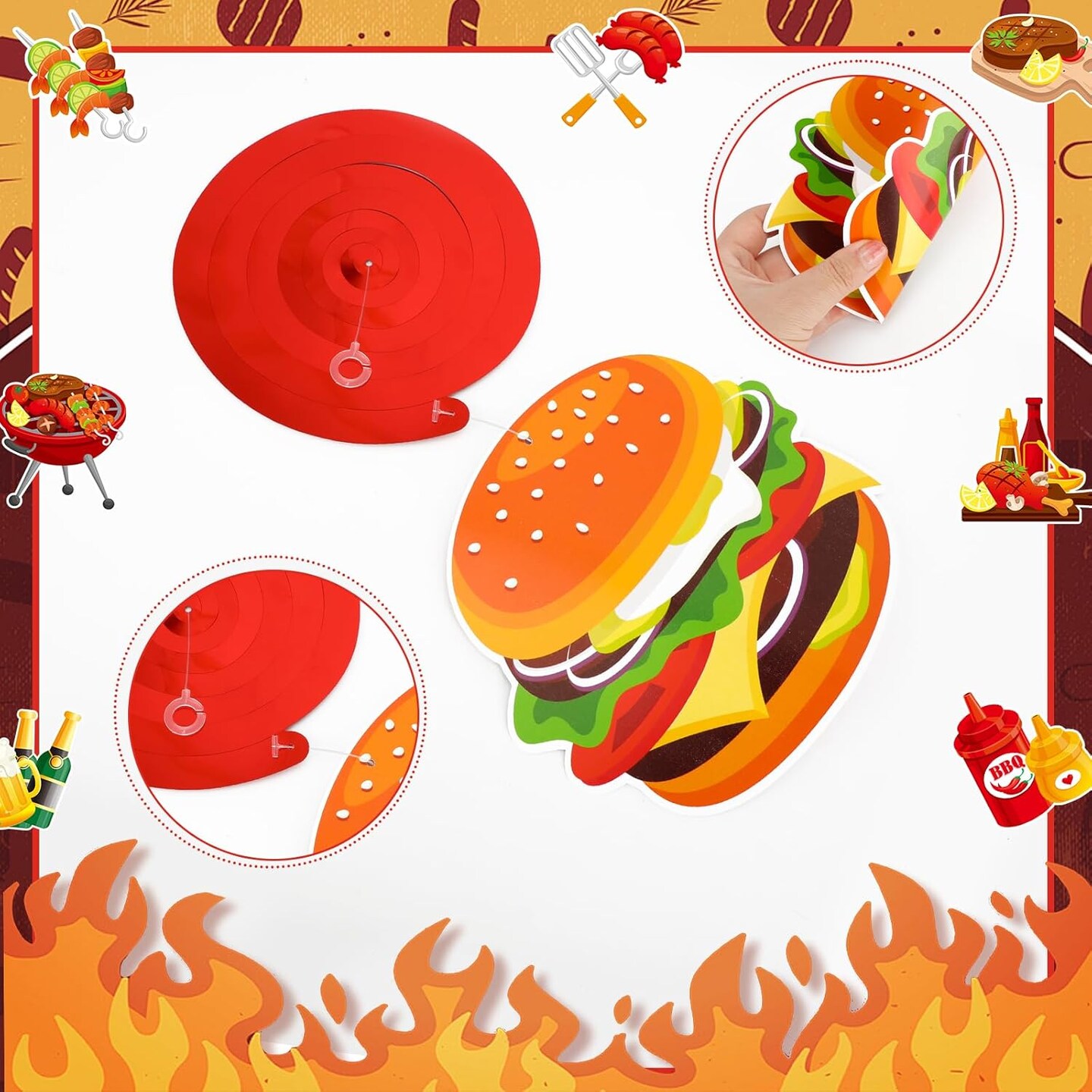 30Pcs Summer BBQ Picnic Party Hanging Swirls Decor BBQ Baby Shower Summer Carnival Decorations
