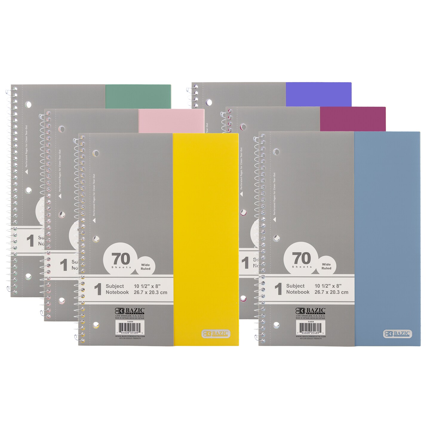 BAZIC Notebook Spiral W/R 1-Subject Morandi Poly Cover 70 Ct.