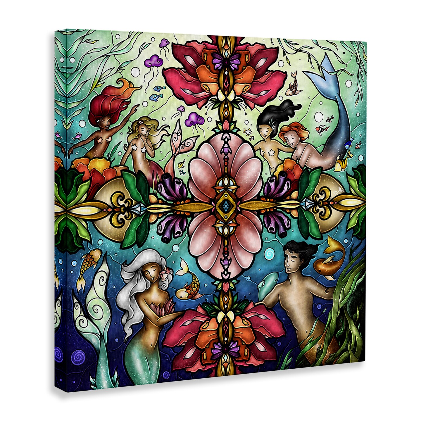 Stupell Industries Detailed Stain Glass Style Mermaids Canvas Design by Mandie Manzano