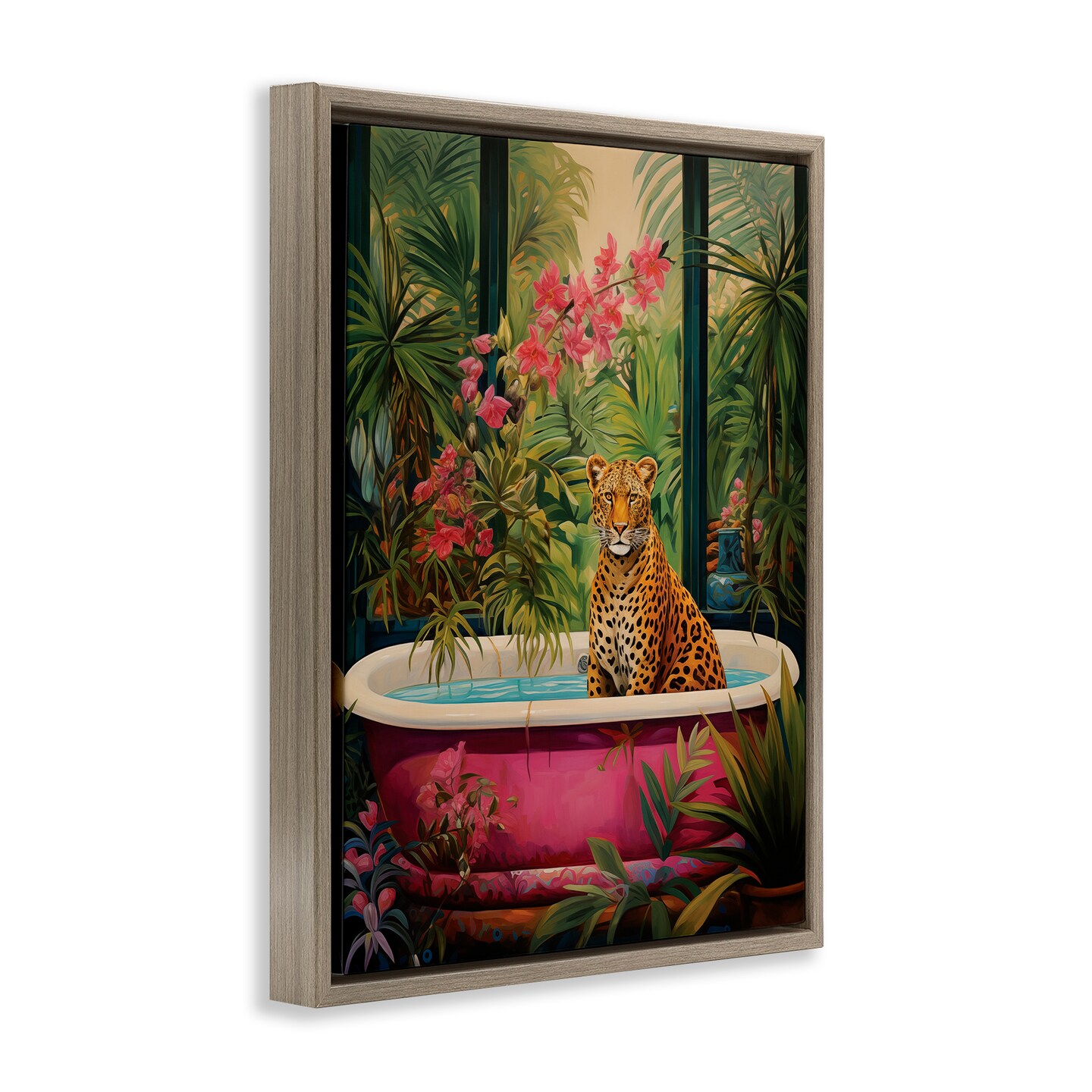 Stupell Industries Leopard in Lush Tropical Bath Floating Frame Design by Heidi Kuntz