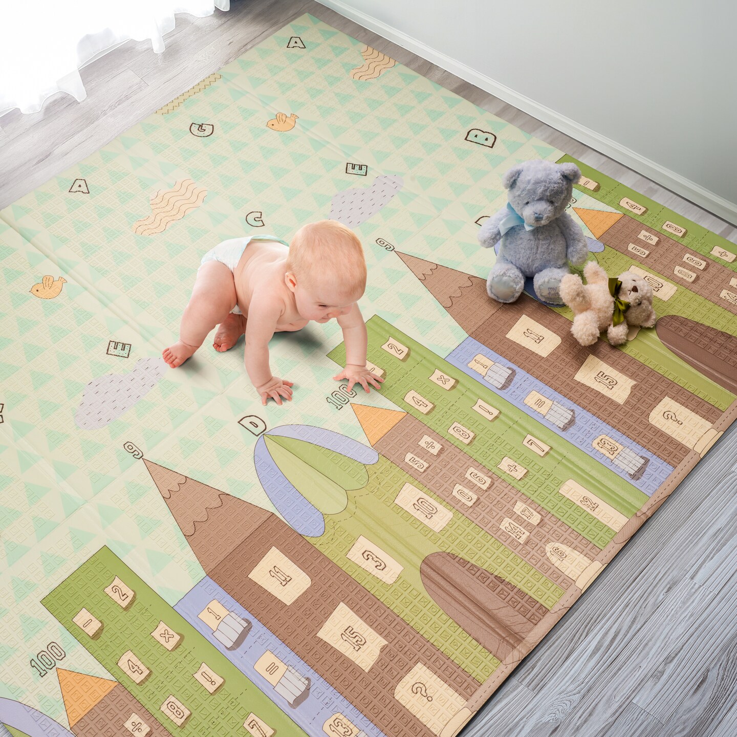 Sorbus Foldable Baby Play Mat, Kids Playtime & Tummy Time Foam Mats with Travel Bag for Babies, Infants, Toddlers, and Kids (Charming Neighborhood)