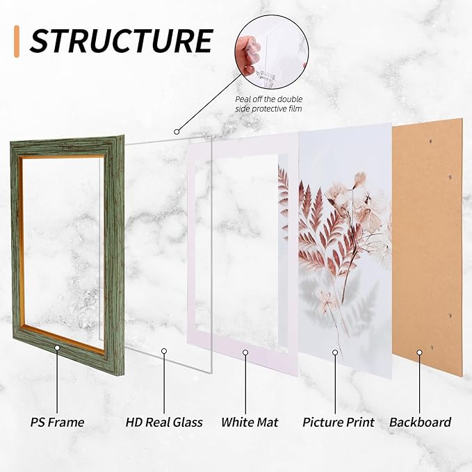 Set of 5 Vintage Photo Frames with Tempered Glass, suitable for wall and tabletop decoration.