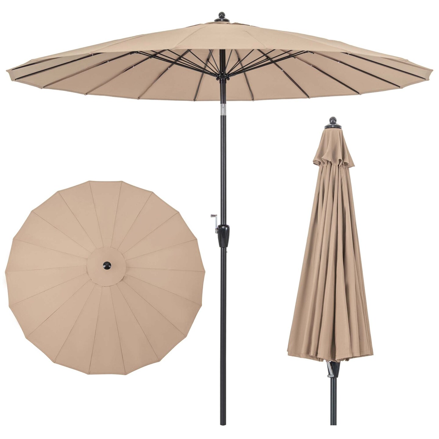 Costway 9 FT Patio Round Market Umbrella with Push Button Tilt, Crank Handle, Vented Top Tan/Navy/Wine/Turquoise