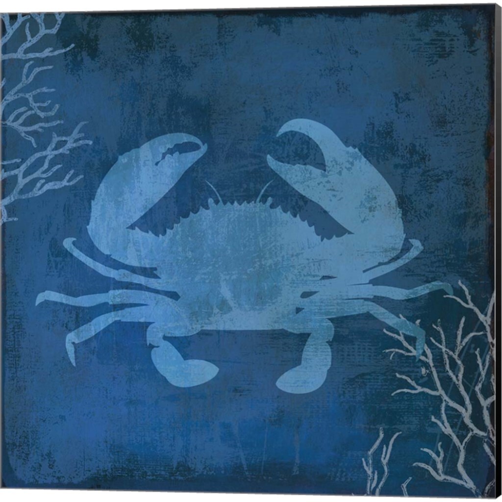 Navy Sea Crab & Sea Horse by Posters International Studio 14" x 14" Canvas Wall Art (Set of 2)