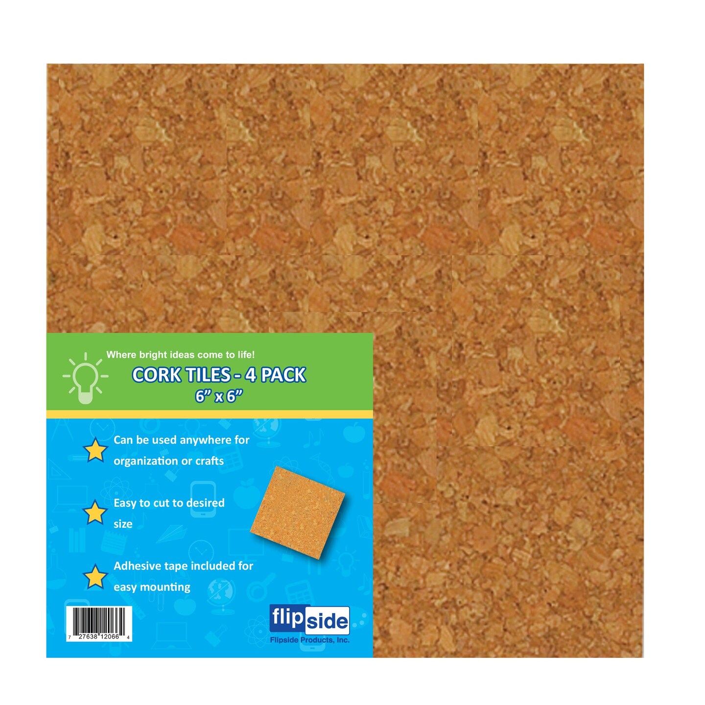 Cork Tiles, 6&#x22; x 6&#x22;, Set of 4