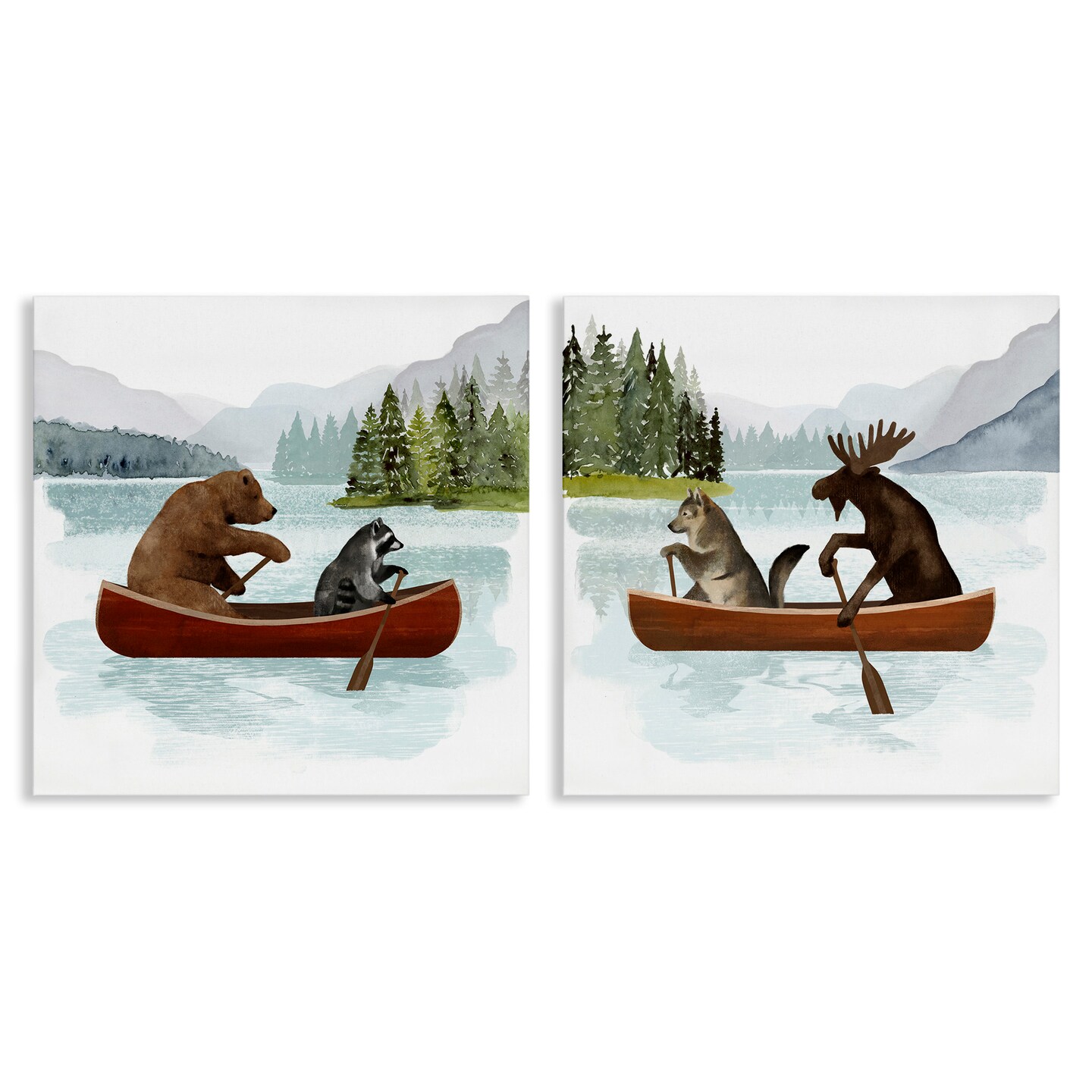 Stupell Industries Woodland Animals on Canoes Canvas Wall Art