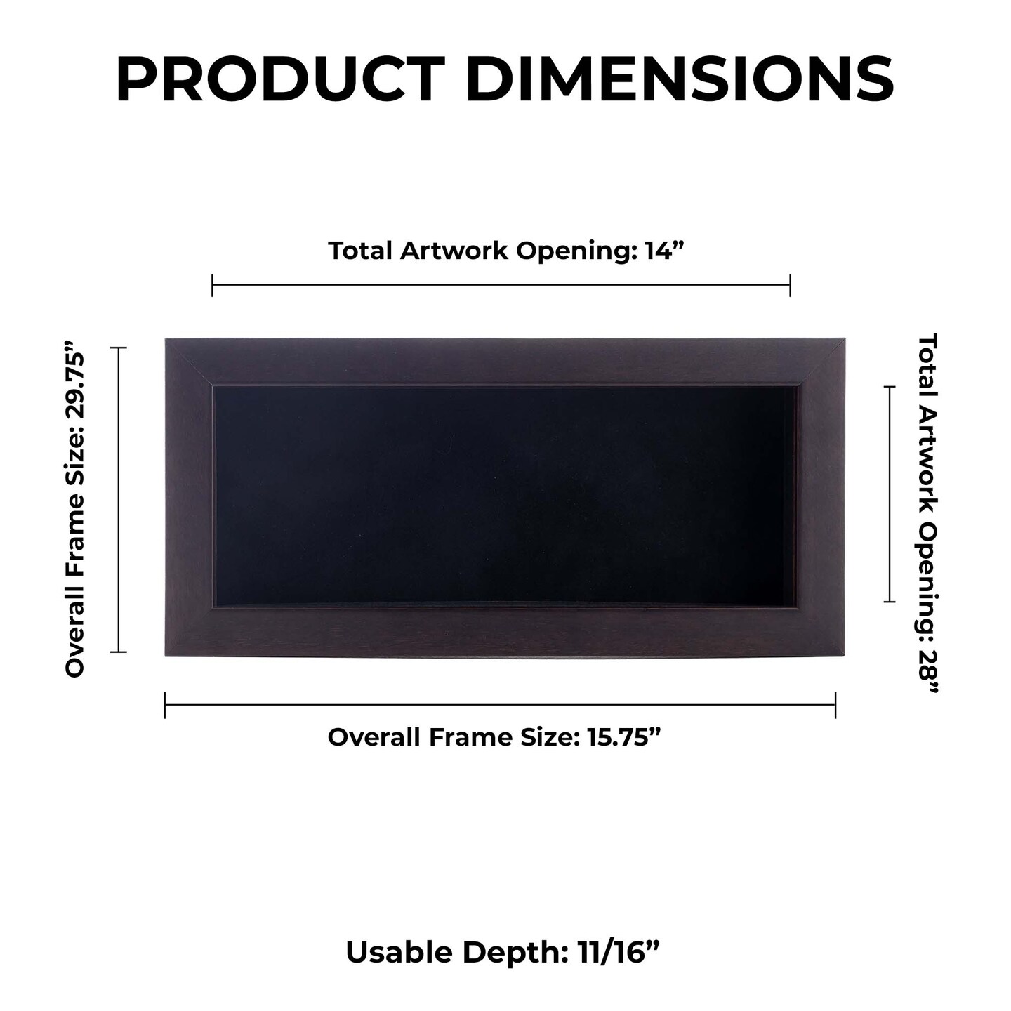Rich Dark Brown Wood Shadow Box Frame with Acrylic Front - Black Suede Backing, 30 Sizes