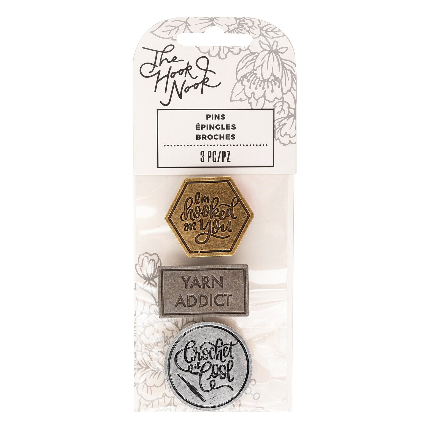 The Hook Nook Metal Pin Set 3/Pkg-Silver, Black, And Gold