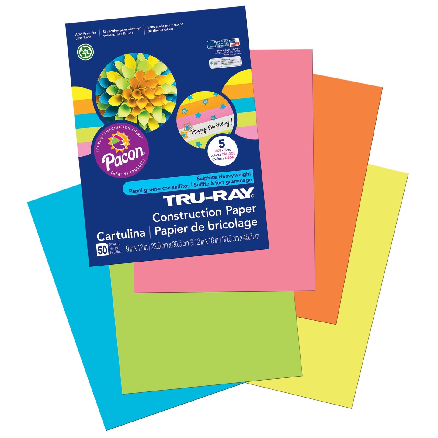 Construction Paper, 5 Assorted Hot Colors, 9&#x22; x 12&#x22;, 50 Sheets