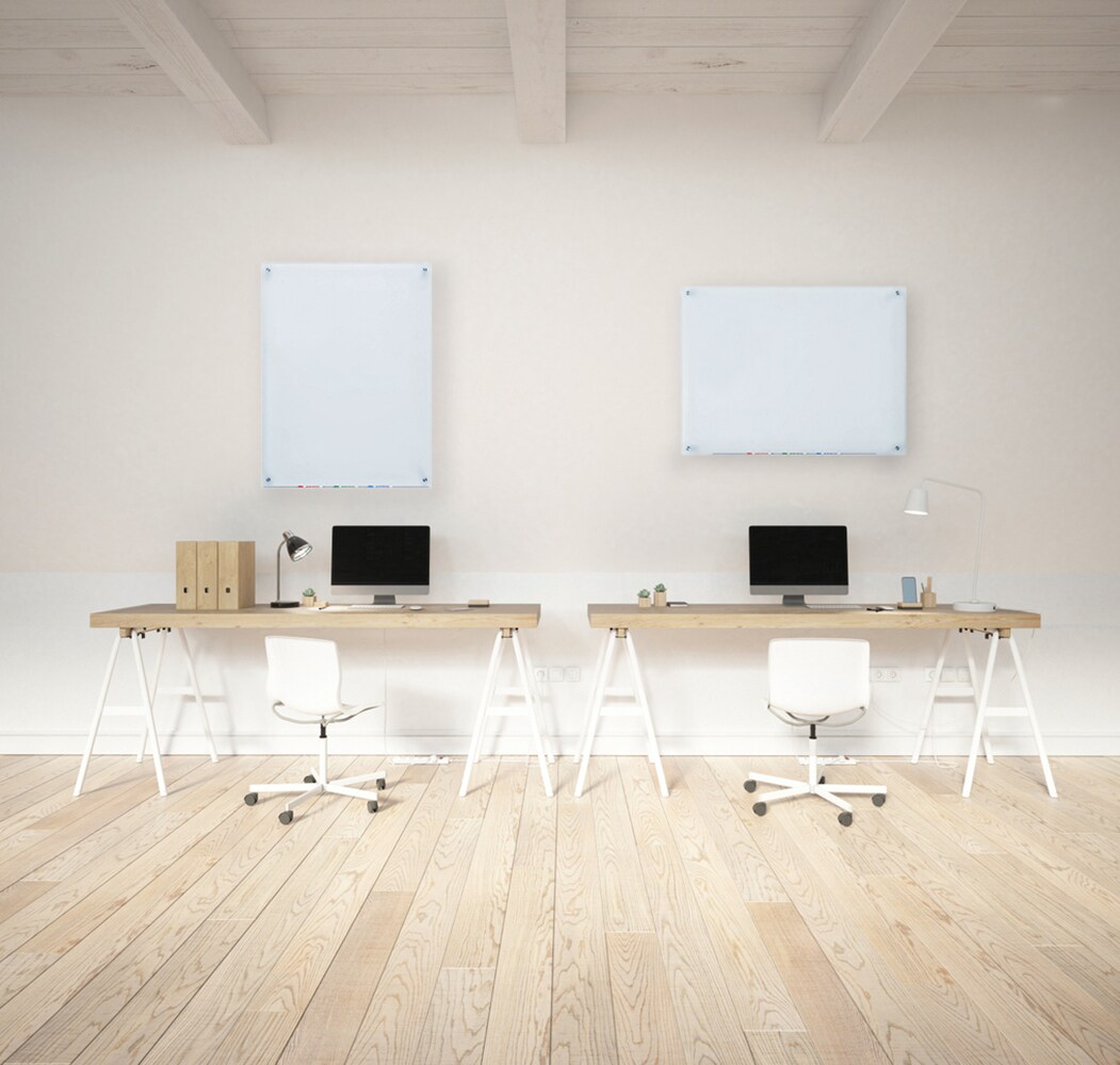 Audio-Visual Direct Magnetic White Glass Dry-Erase Board Set Includes Magnets, Hardware &#x26; Marker Tray