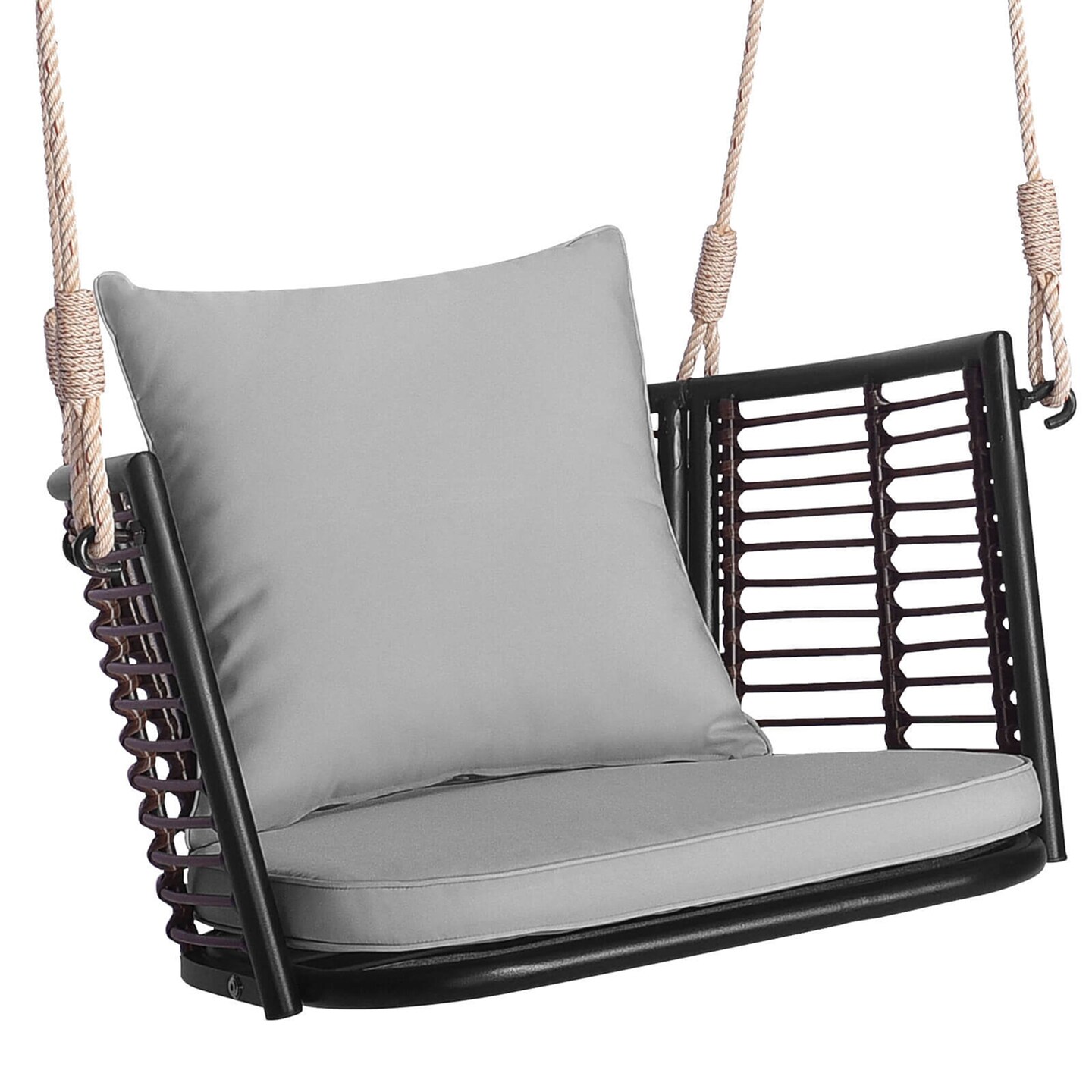 Costway Patio Hanging Rattan Basket Chair Swing Hammock Chair with Seat Cushion Navy/Grey/Beige