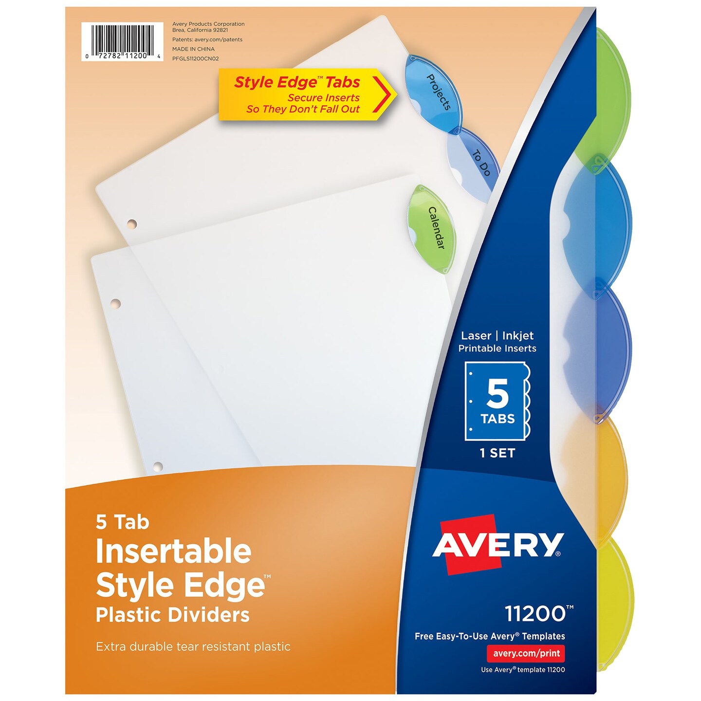 Insertable Style Edge&#x2122; Plastic Dividers, 5-Tab Set, Multicolor