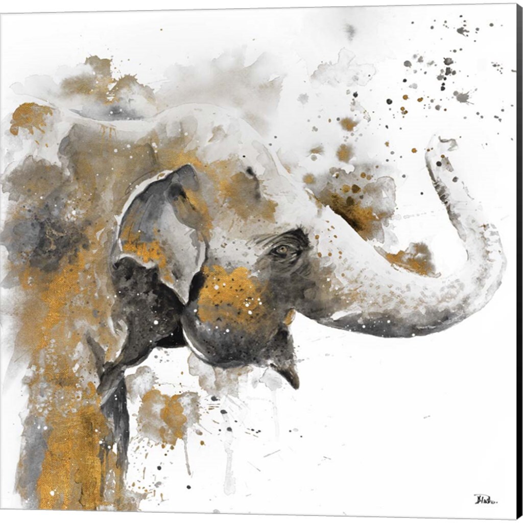 Water Elephant &#x26; Giraffe with Gold by Patricia Pinto 14&#x22; x 14&#x22; Canvas Wall Art (Set of 2)