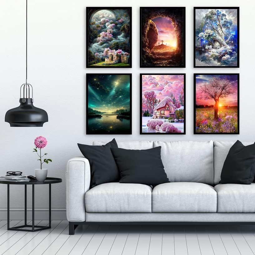 12 Pack Diamond Painting Kits for Adults,5D Landscape Diamond Art Kit for Beginners,DIY Paint with Diamonds Round Full Drill Paintings Gem Art for Home Wall Decor 12X16