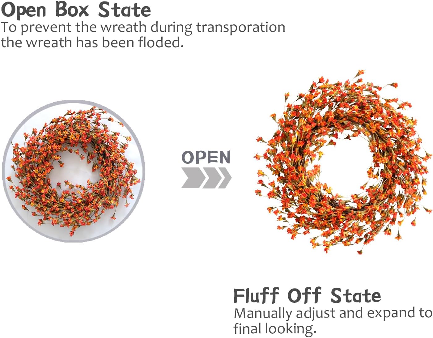 Fall Forsythia Wreath (20&#x22;) Artificial Wreath for Front Door Hanging Wall Decoration Fall Harvest Thanksgiving Home Decor (Orange).