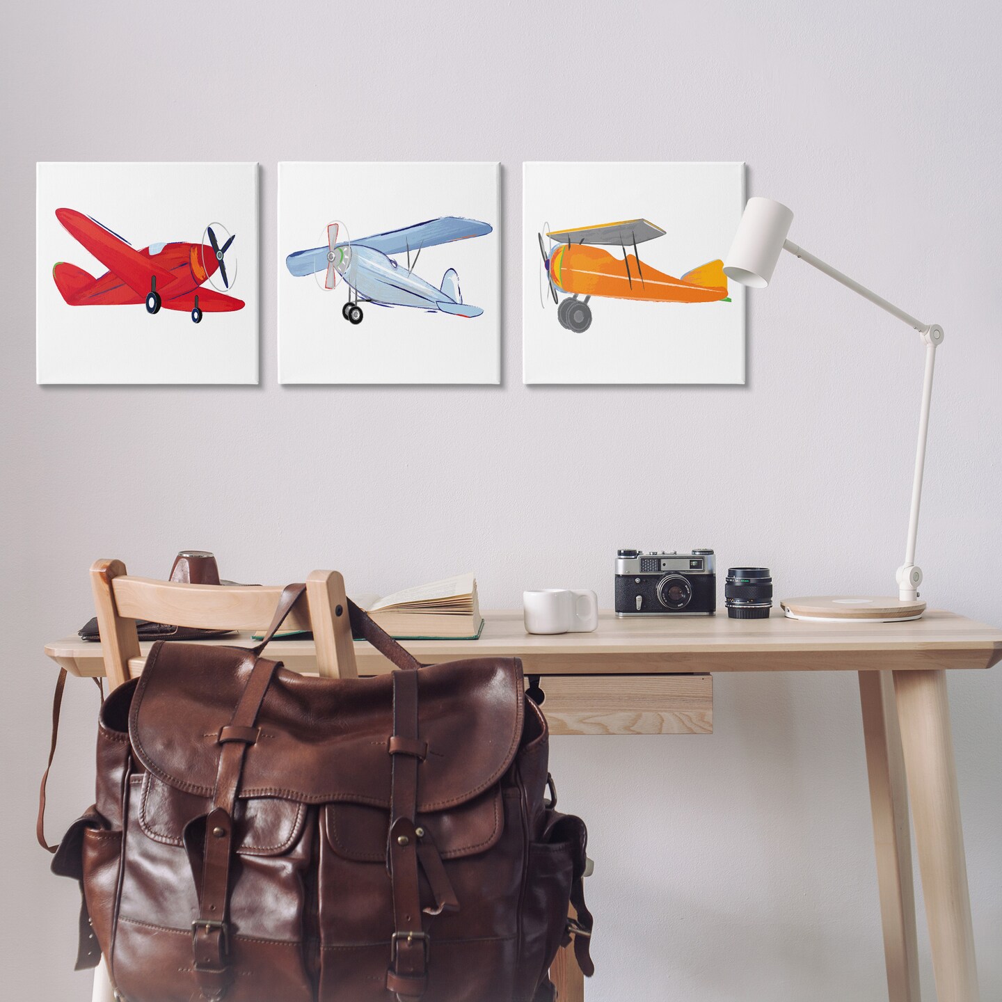 Stupell Industries Triple Colorful Airplanes Drawing Canvas Wall Art