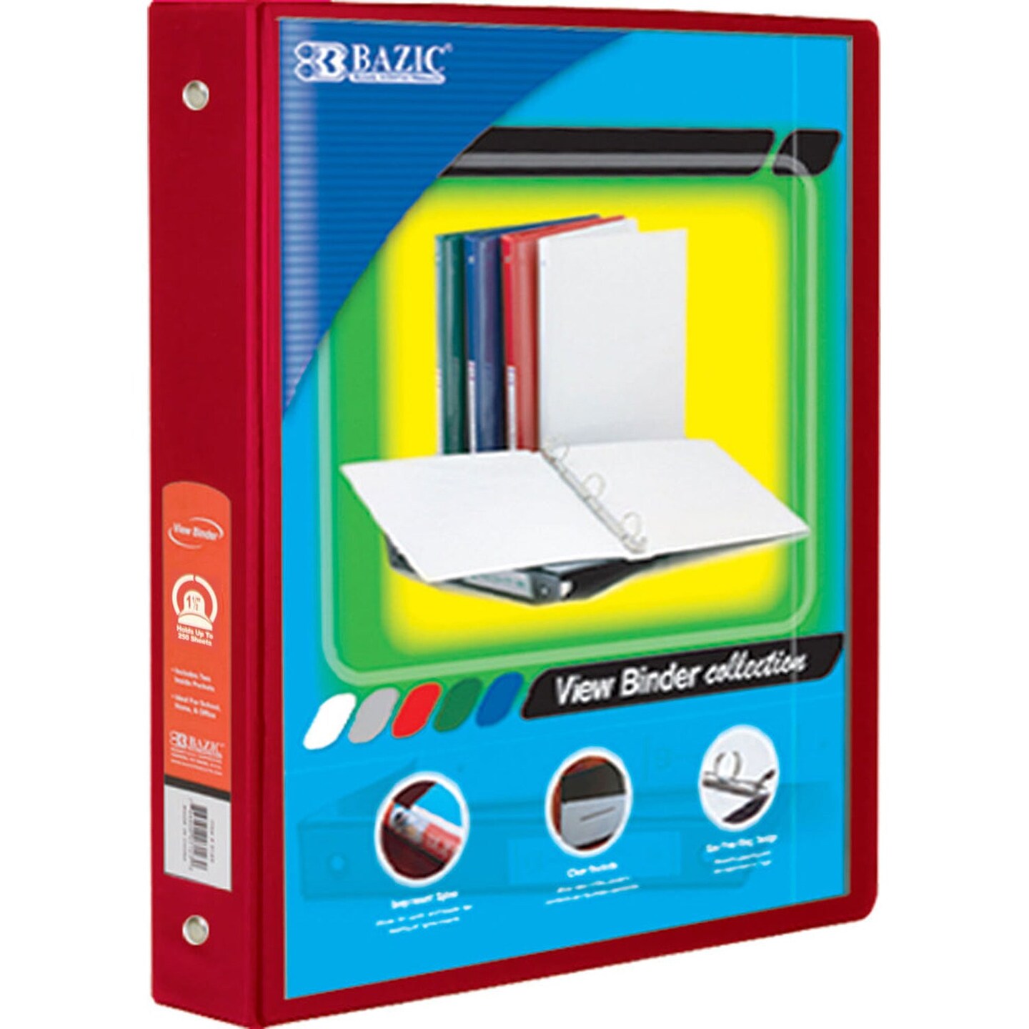 3-Ring View Binder with 2 Pockets, 1.5&#x22;, Red