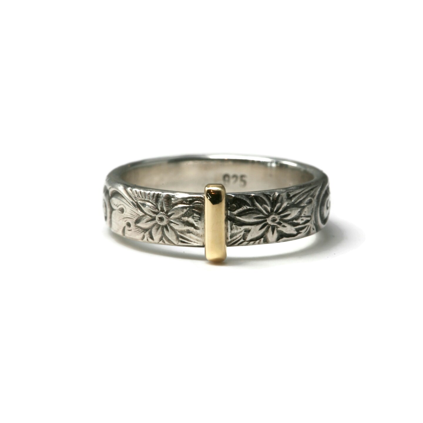 Outlander Celtic Style Rose and Daisy Flower Pattern 925 Sterling Silver and Brass Band by Salish Sea Inspirations 365843460910694400