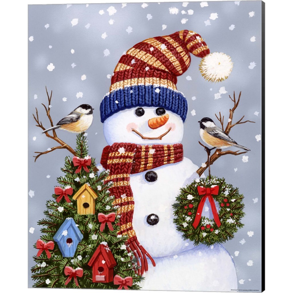 Snowman With Tophat & Wreath by William Vanderdasson 12" x 15" Canvas Wall Art (Set of 2)