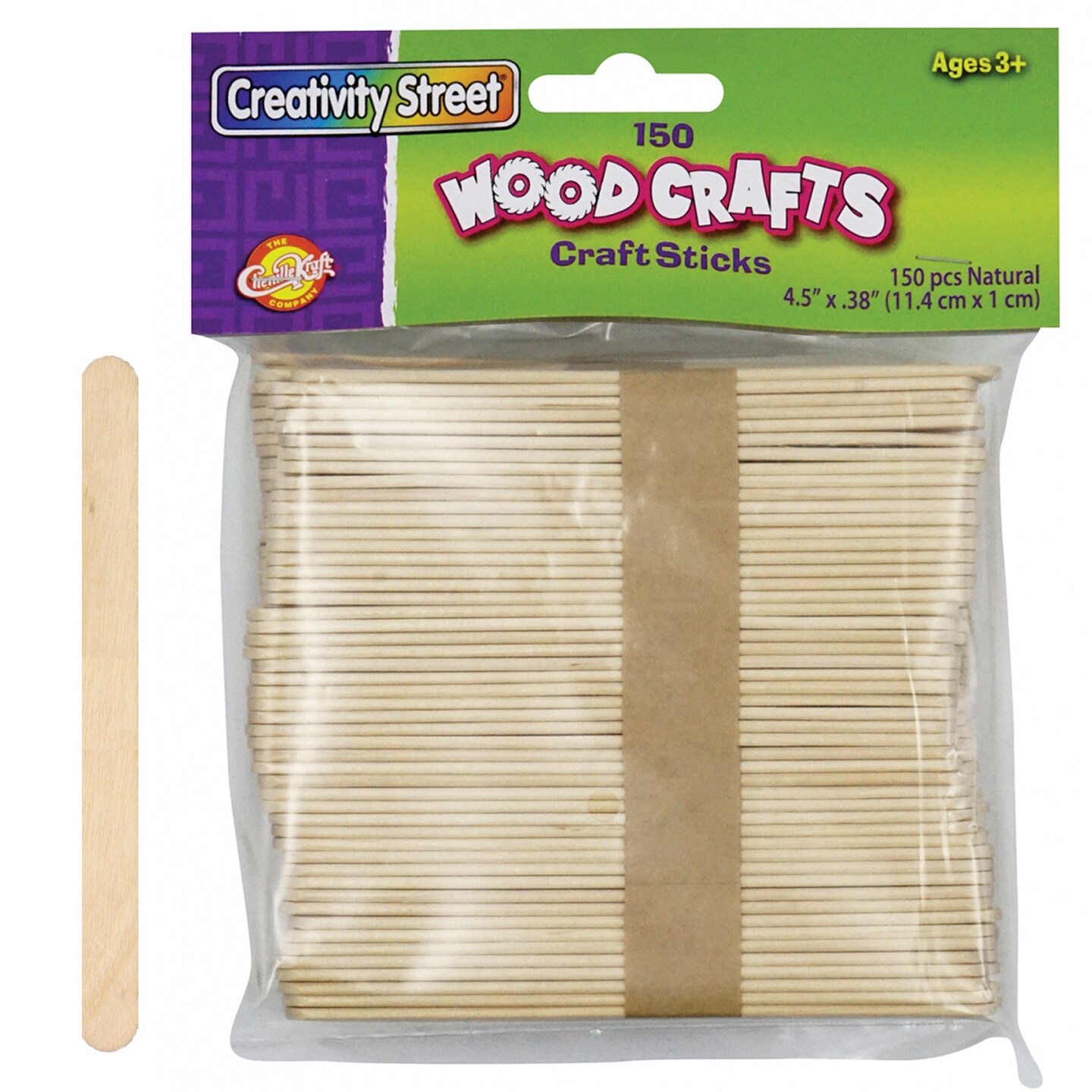 Regular Craft Sticks, Natural, 4.5&#x22; x 3/8&#x22;, 150 Pieces