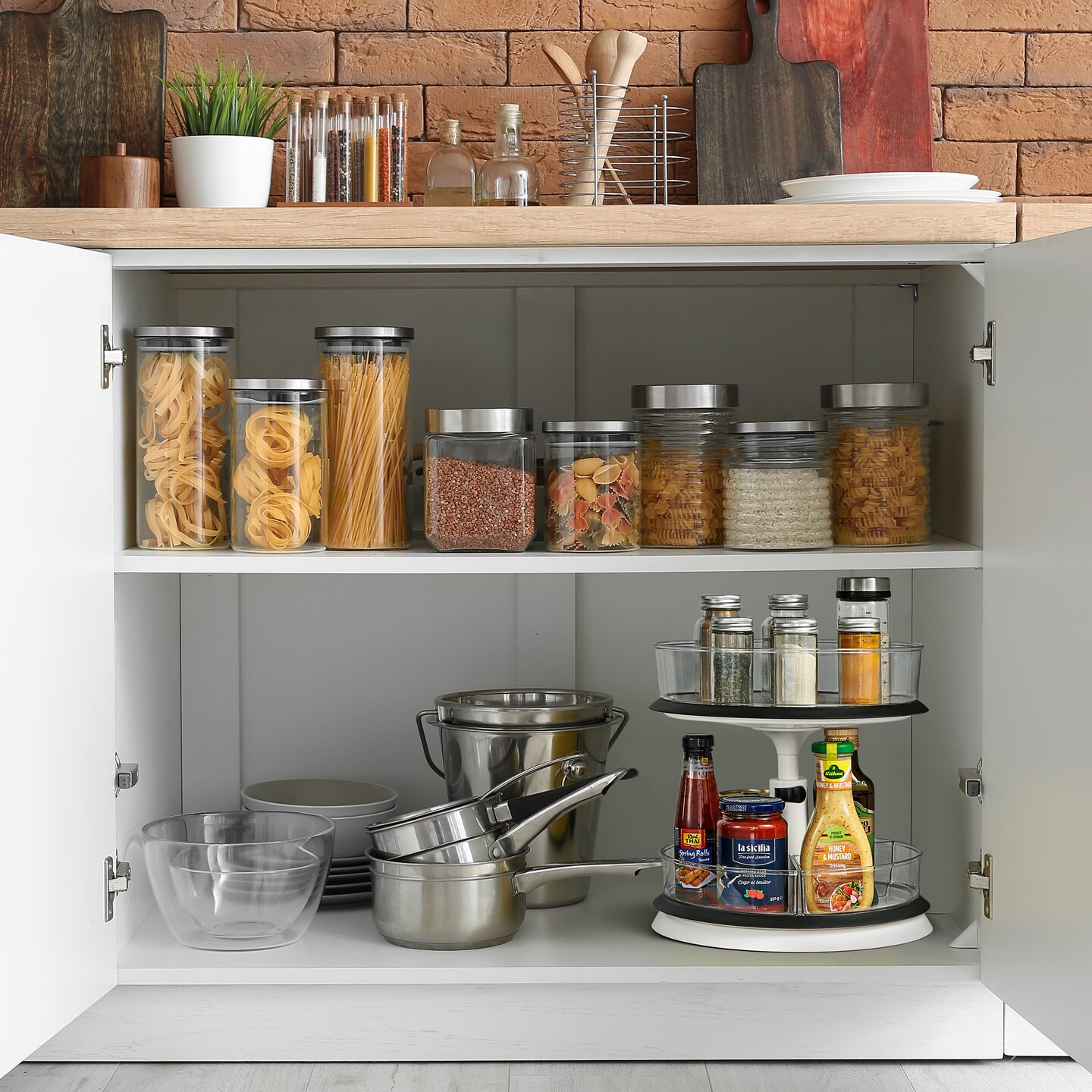 Sorbus 2-Tier Clear Lazy Susan Turntable Organizer - 360° Rotating Spice Rack with Non-Slip Base