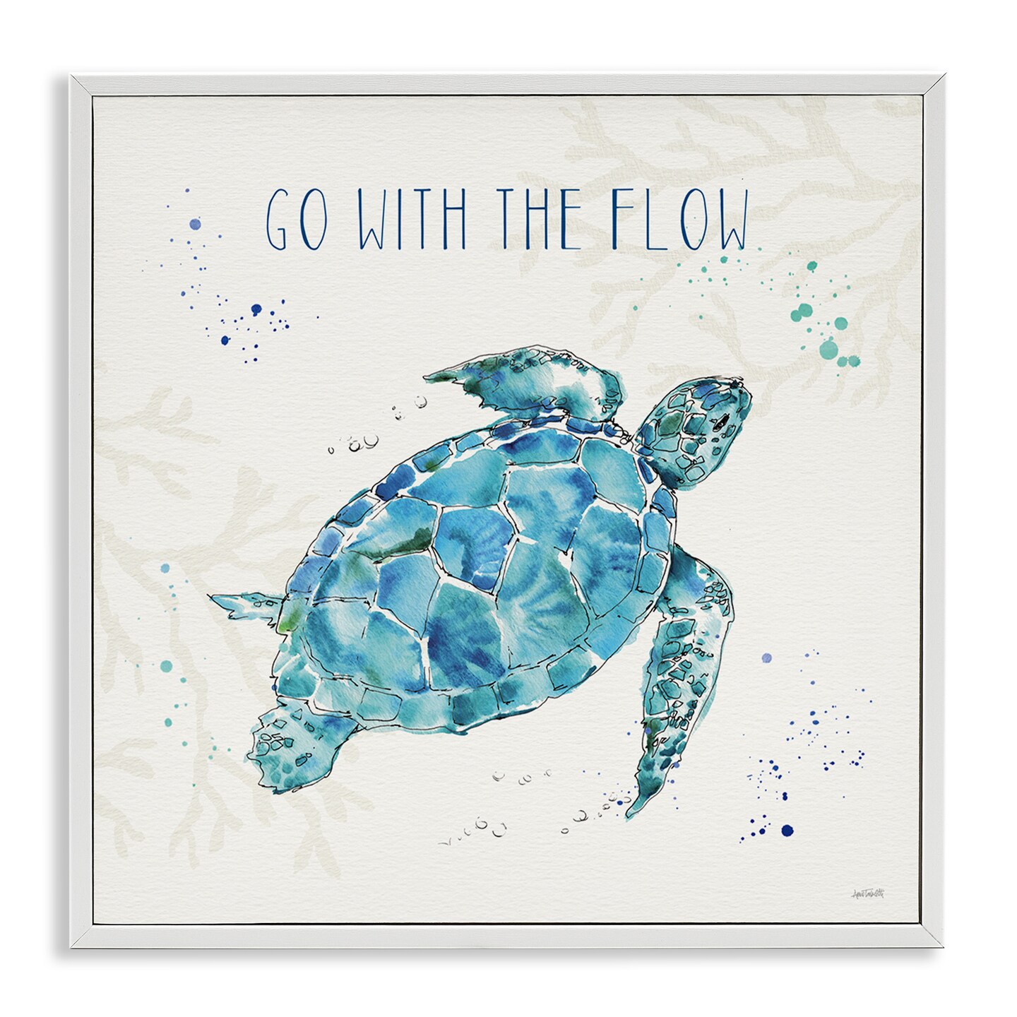Stupell Industries Go with the Flow Turtle Tortoise Framed Giclee Art