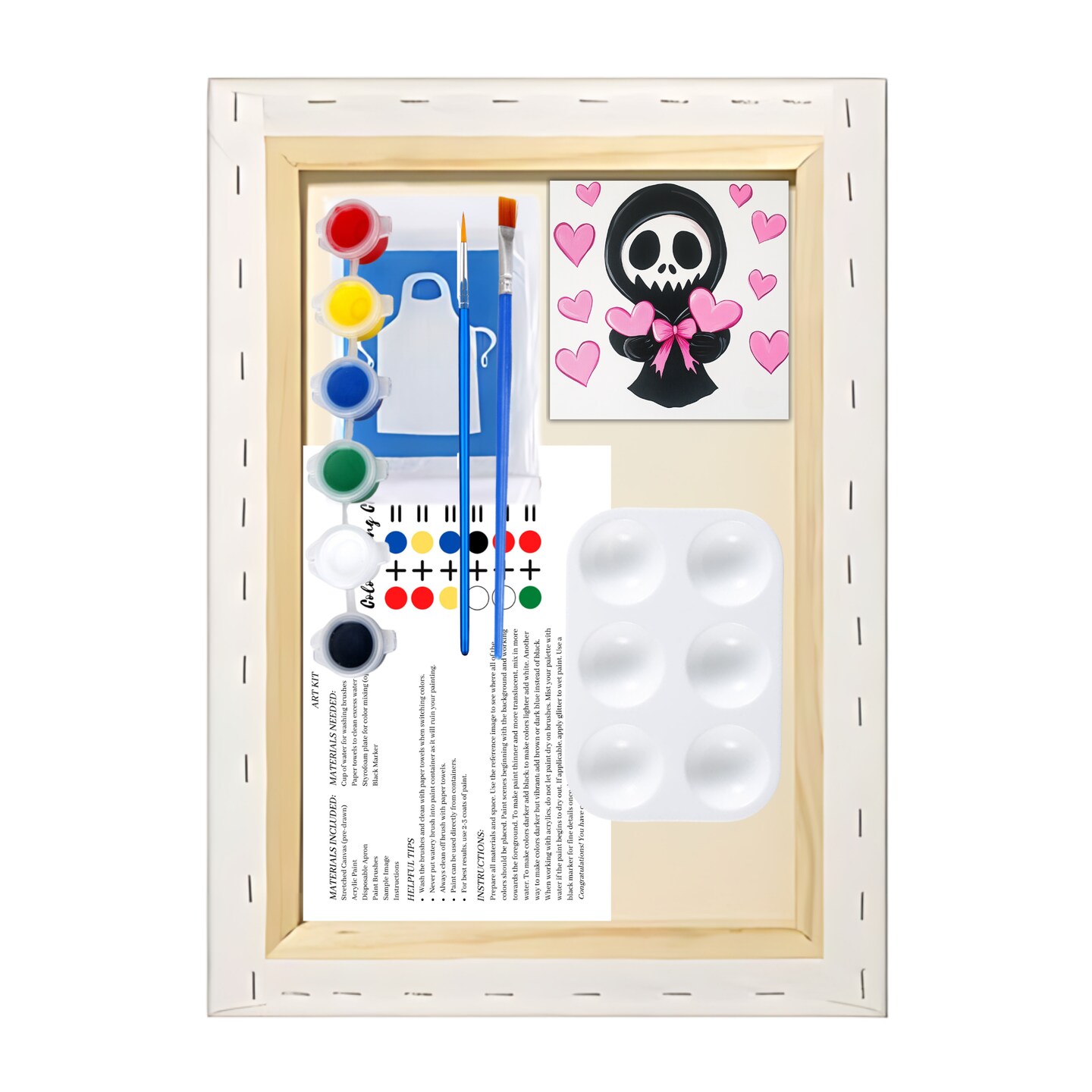 &#x22;Skeleton Hearts&#x22; Summerween DIY Canvas Art Kit, Adult Beginner, Acrylic Paint Size 11x14 inch