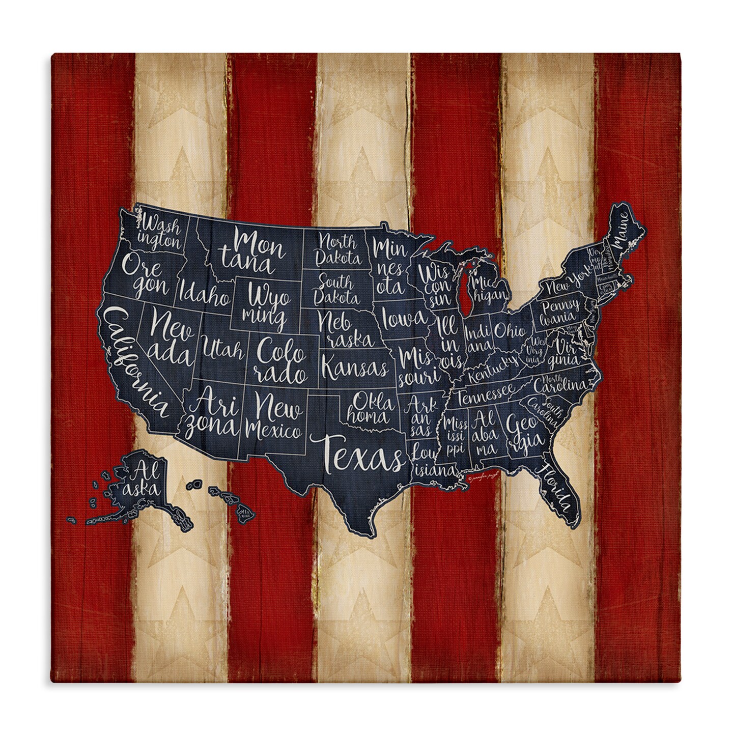 Stupell Industries United States Map on Stripes Canvas Wall Art