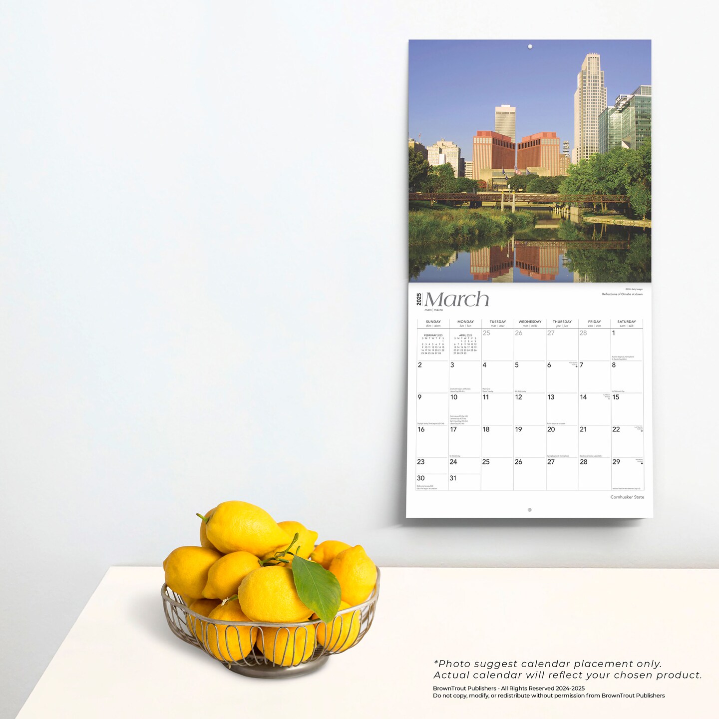 Cornhusker State | Nebraska Places | 2025 12 x 24 Inch Monthly Square Wall Calendar | Plastic-Free | BrownTrout | USA United States of America Midwest State Nature