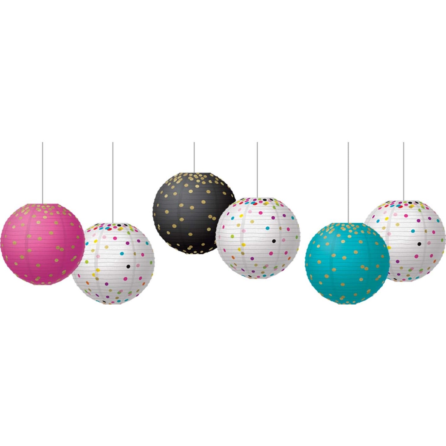 Gold Foil &#x26; Confetti 8&#x22; Hanging Paper Lanterns