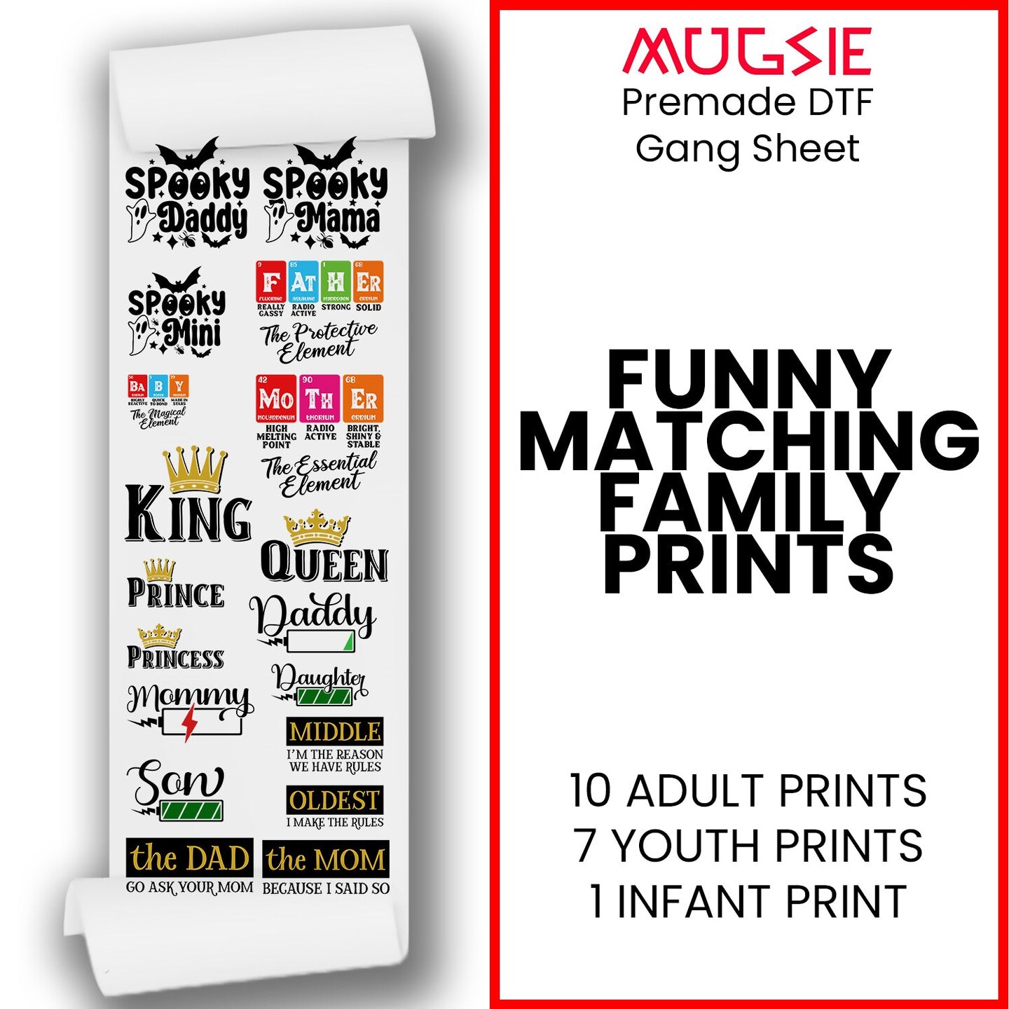 Funny Matching Family Prints DTF Transfer Gang Sheets - 22x60 Direct-to-Film