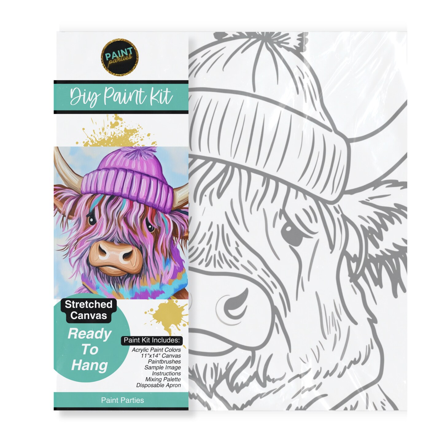 &#x22;Pastel Highland Cow&#x22; DIY Canvas Art Kit, Adult Beginner, Acrylic Paint Size 11x14 inch