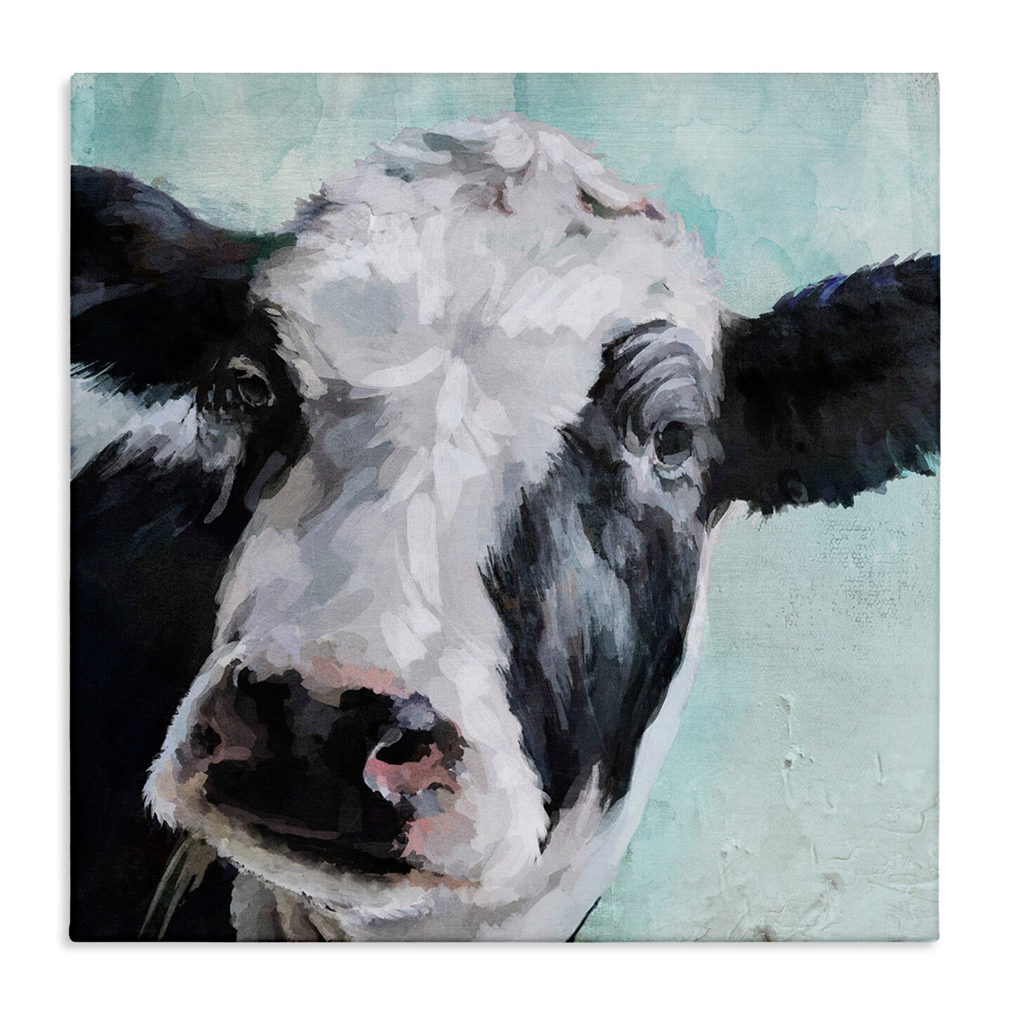 Stupell Industries Gentle Farm Cow Painting on Blue Canvas Wall Art