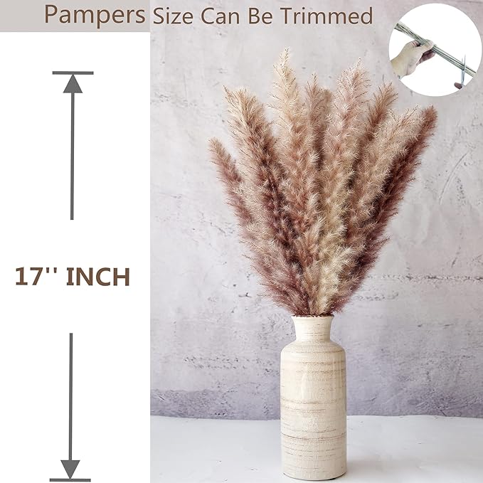 110 Piece Dried Pampas Grass Bouquet, Boho Table Decor, Bunny Tails Dried Flowers, Brown Pompas, White Pampas Grass for Wedding, Home, Rustic Party, and Baby Shower Decorations