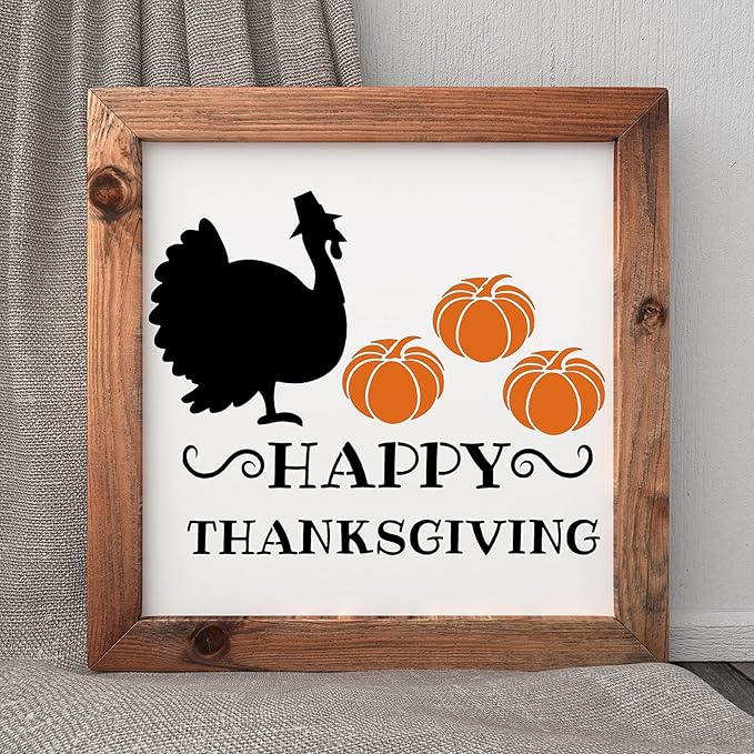 14 Pieces Fall Stencils Painting on Wood, Reusable Thanksgiving DIY Farmhouse Wood Signs Hello Fall: Gather Farm Fresh Pumpkin Turkey Templates for Home Decor Halloween Art Crafts, Assorted Sizes