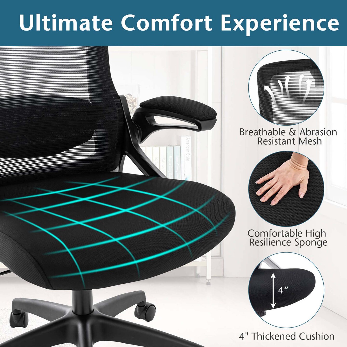 Costway Ergonomic Office Chair with Adjustable Lumbar Support Rocking Backrest Armrests Black/White