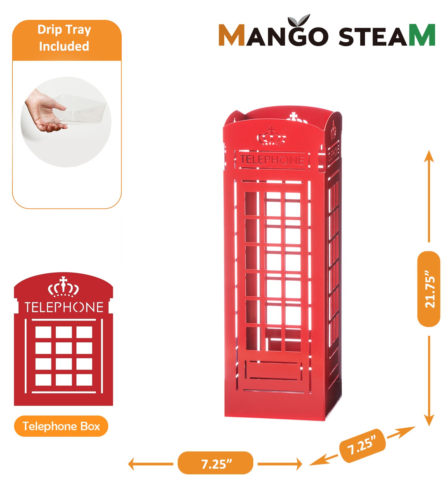 Mango Steam U.K Telephone Booth Red Umbrella Stand - for Entryway & Living Room