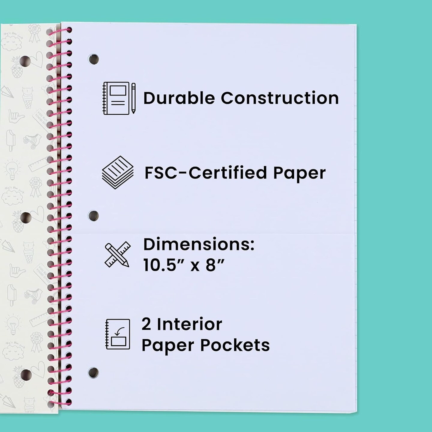 College Ruled 8 X 10.5&#x201D; Spiral Notebook Set &#x2013; Bulk 3-Pack of 3 Subject Notebooks, Blue, Mint Green &#x26; Blush Pink Colors &#x2013; 150 Perforated, 3-Hole Punched Sheets, for School, Office &#x26; Home