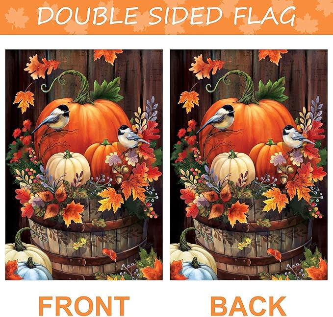 Garden Flags 12x18 Double Sided for Outdoors, Halloween Pumpkin Yard Flags Garden Decor,Fall Watercolor Bird Small Garden Flag,Yard Decorations for Home Exterior