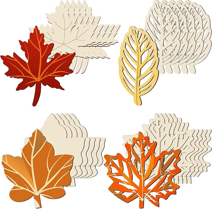 80 Pieces Unfinished Wood Cutouts Maple Leaves Wooden Crafts Autumn Leaves Shape Crafts Autumn leaf wooden cutouts for DIY craft tags. Thanksgiving Party Nursery Home Decoration: Four Styles