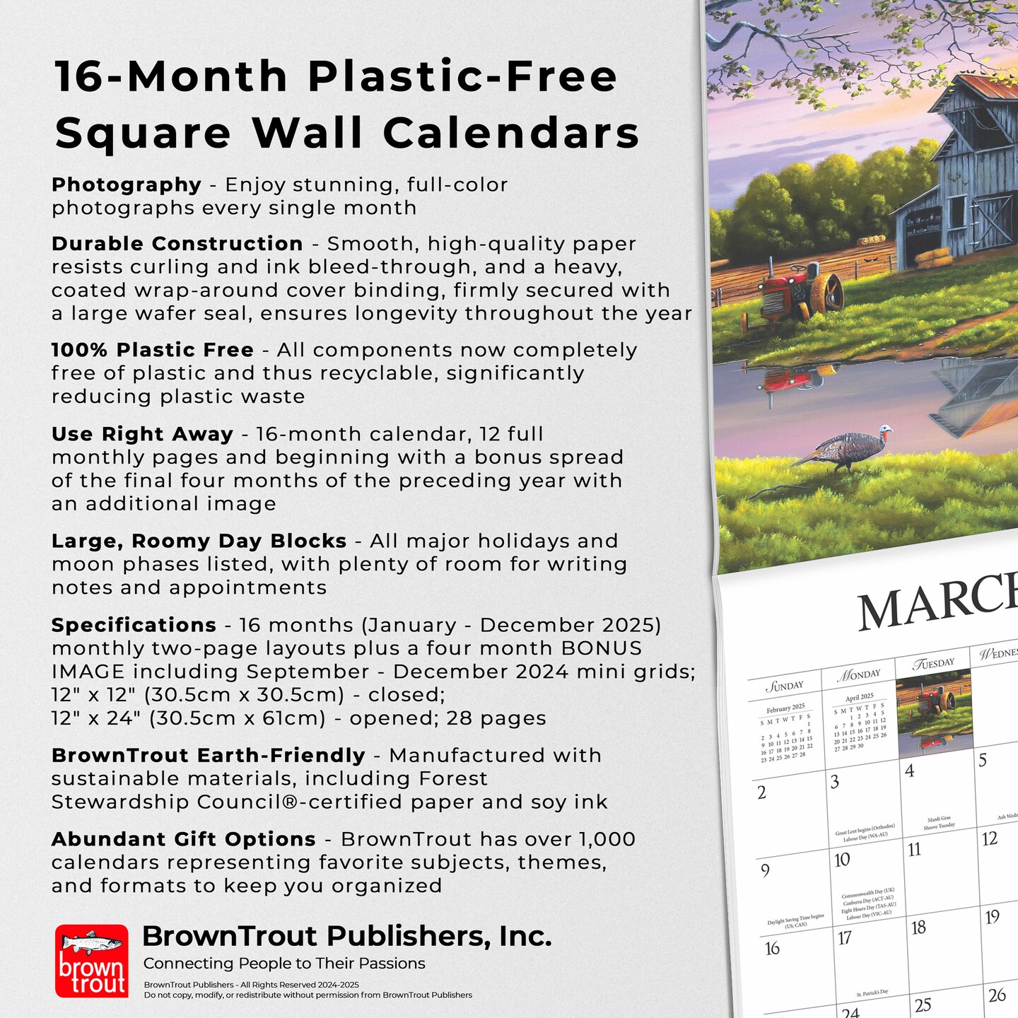 Vintage Country | 2025 12 x 24 Inch Monthly Square Wall Calendar | Featuring the Artwork of Geno Peoples | Plastic-Free | Hopper Studios | Cars and Trucks Artist