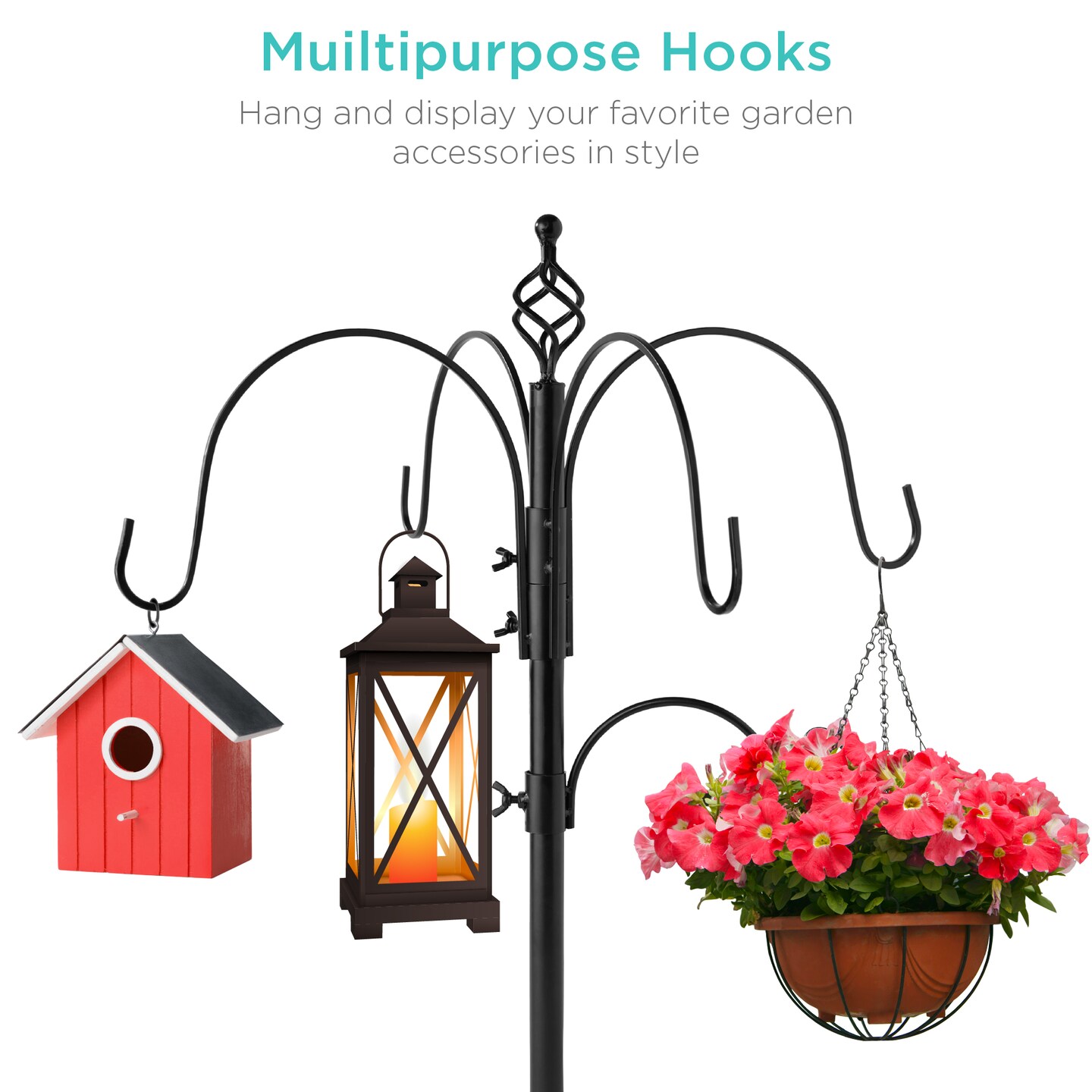Best Choice Products 89in 6-Hook Bird Feeding Station, Steel Multi-Feeder Stand w/ 4 Feeders, Tray, Bird Bath