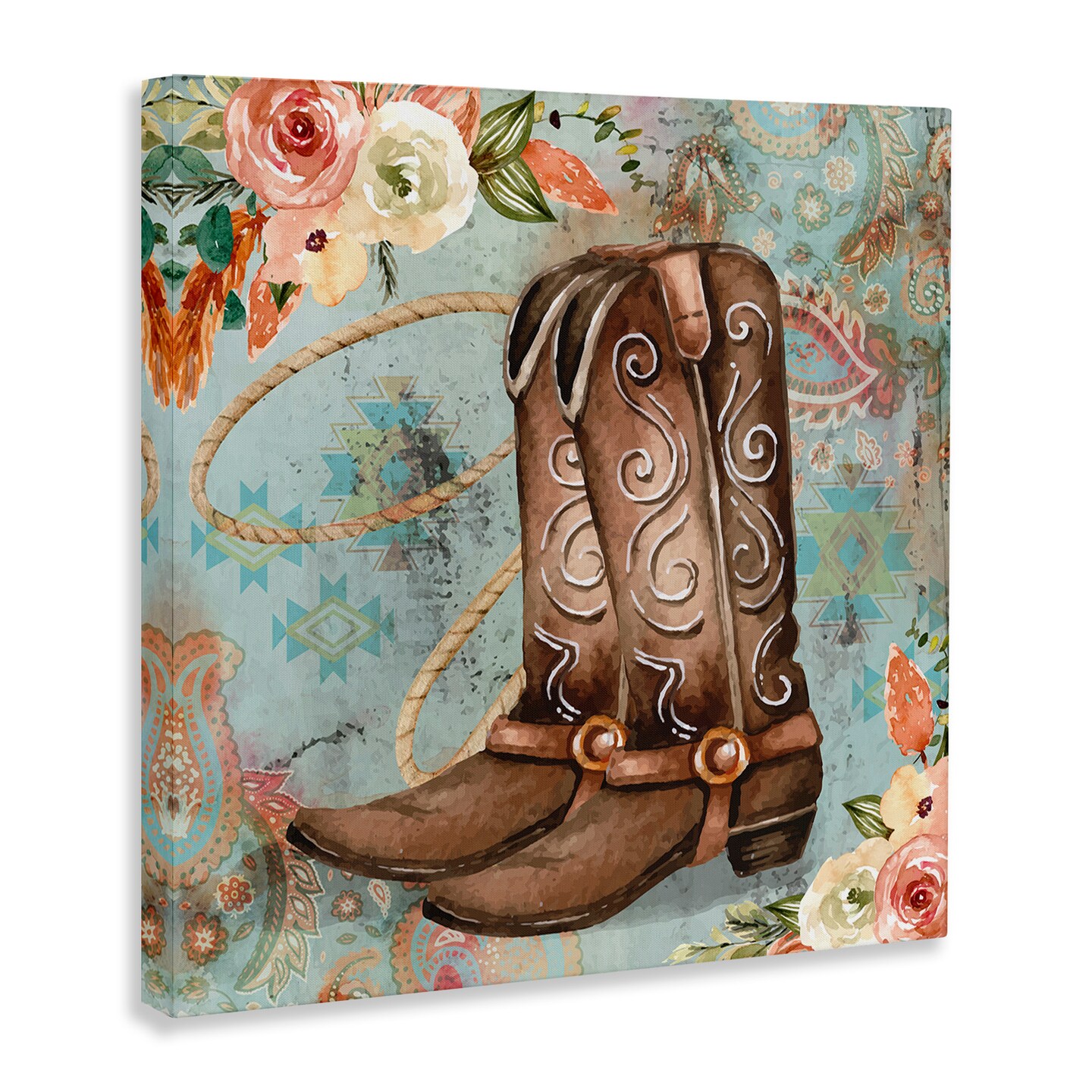 Stupell Industries Cowboy Boots Western Paisley Florals Canvas Wall Art