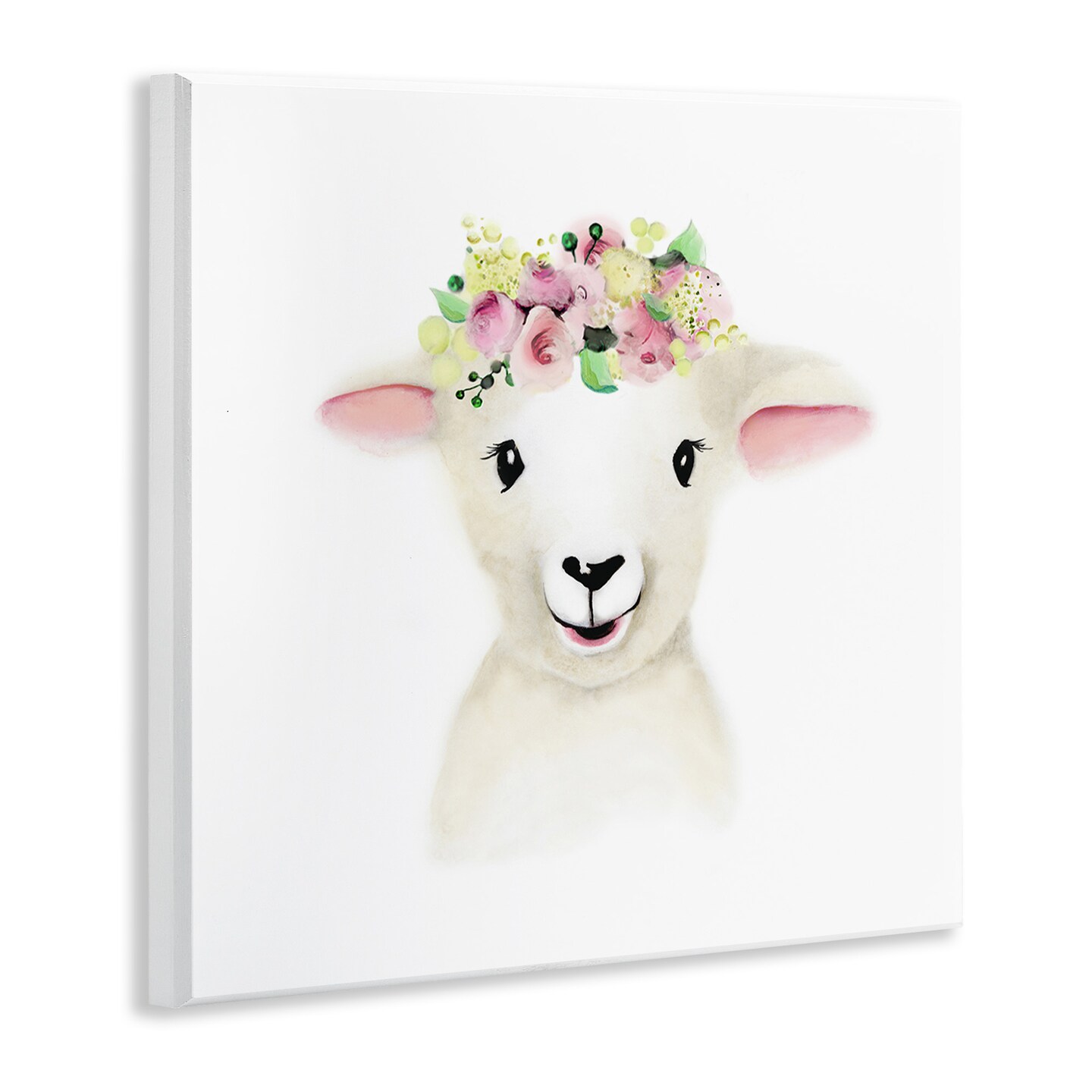 Stupell Industries Baby Lamb Sheep Flower Crown Wall Plaque Art