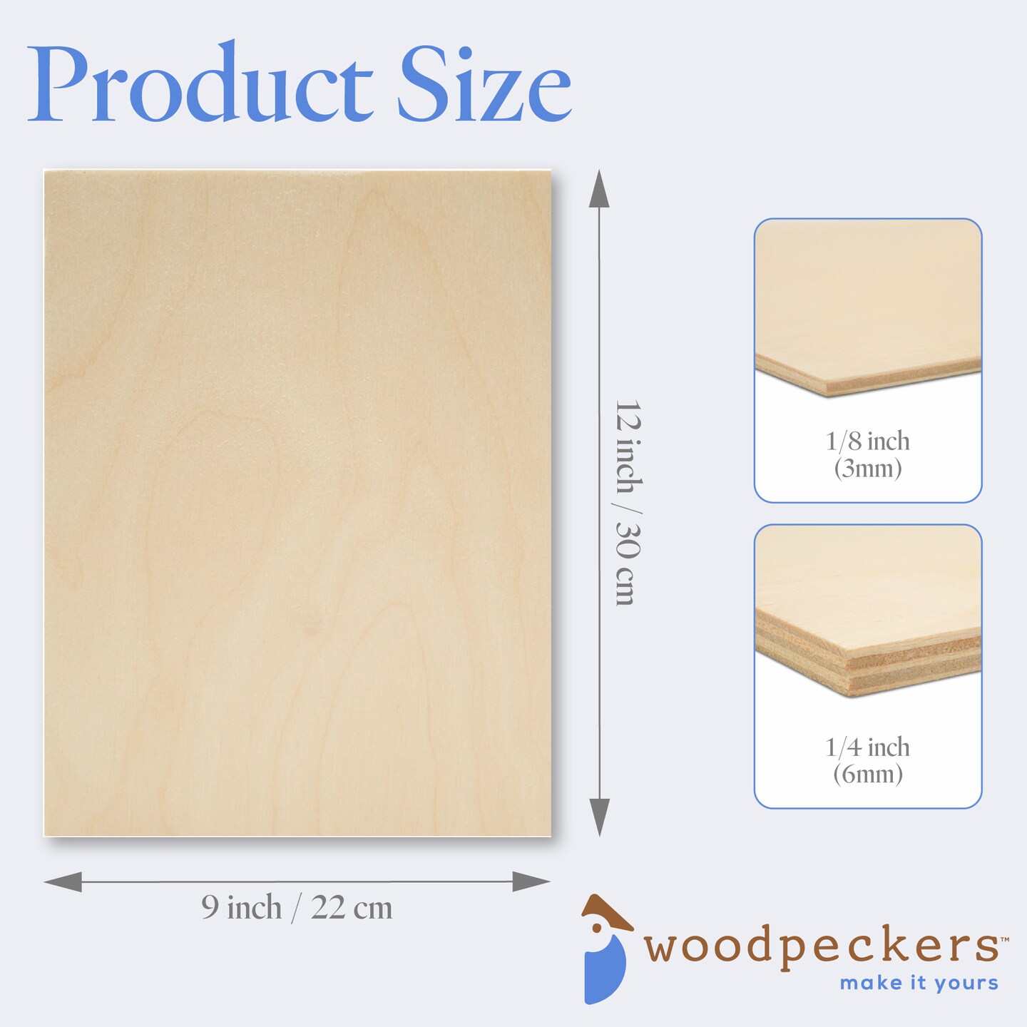 Baltic Birch Plywood, 12 x 9 Inch, B/BB Grade Sheets, 1/4 or 1/8 Inch Thick| Woodpeckers