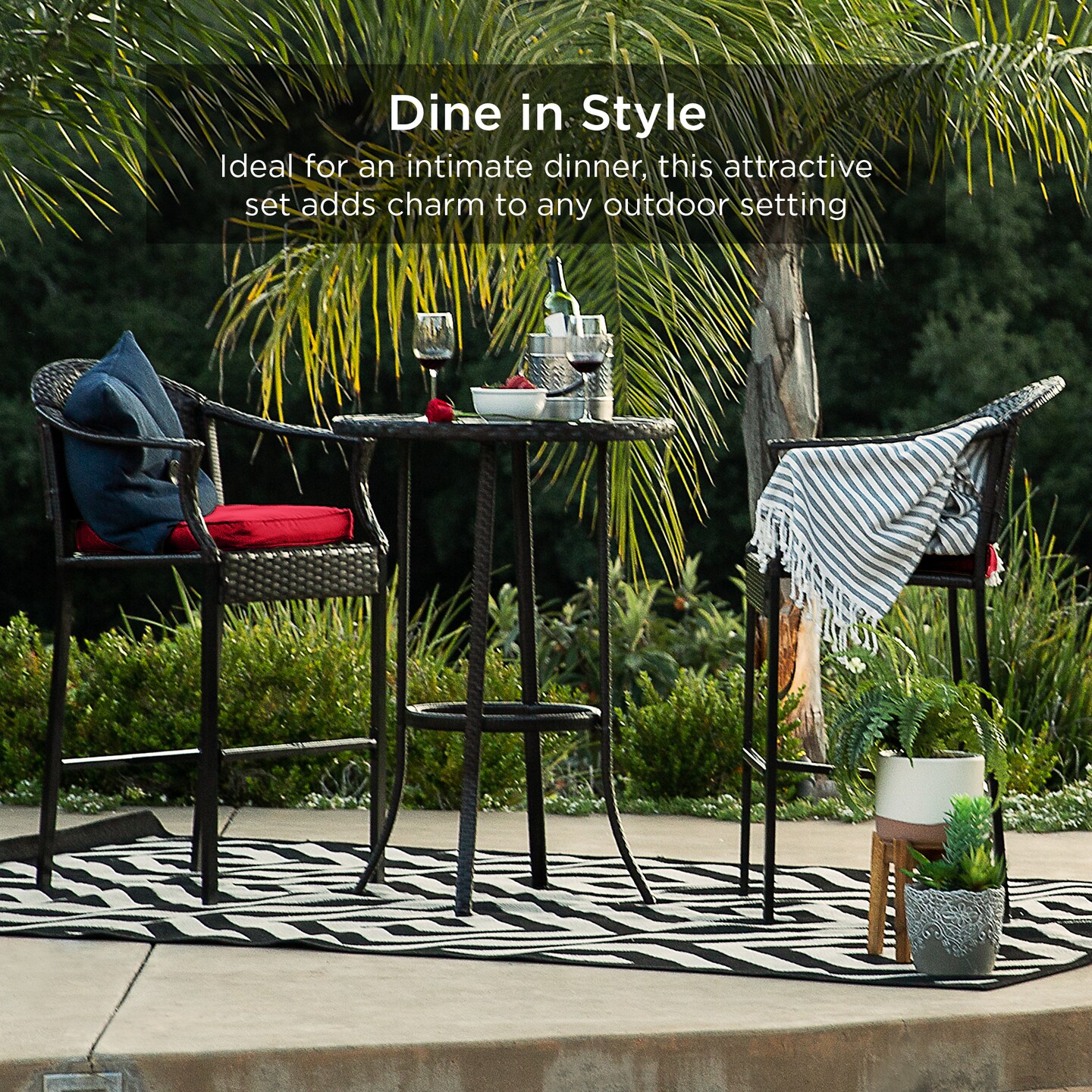 Best Choice Products 3-Piece Outdoor Wicker Bistro Bar Height Set for Patio, Garden w/ Barstools, Steel Frame