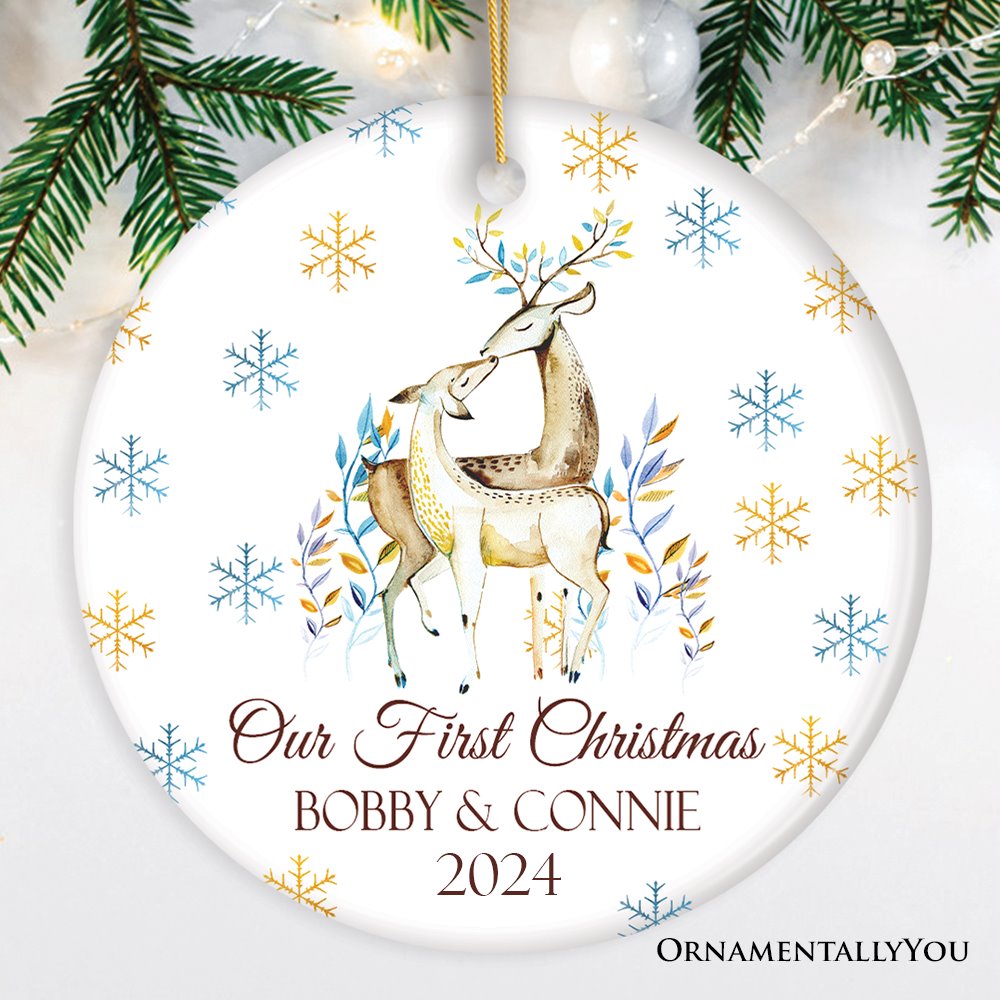 Deer Couple Our First Christmas Ornament