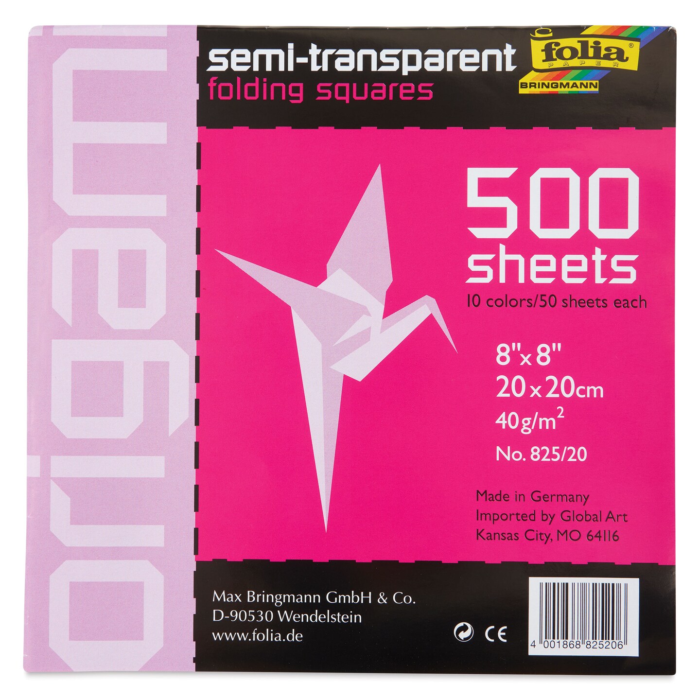 Folia Semi Transparent Origami Sheets - 8" x 8", 500 Sheets, Assorted